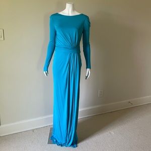 Emilio Pucci teal blue long sleeve ball gown 42/6